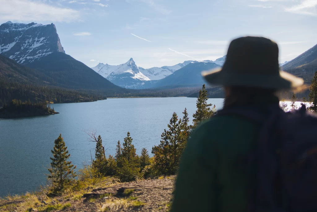 Saint Mary Overlook with Hiker in foreground